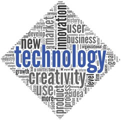 Obraz premium Technology and creativity concept in tag cloud