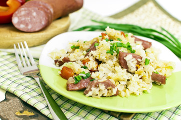 Rice with vegetables and sausage