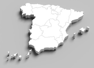 3d Spain white map on grey