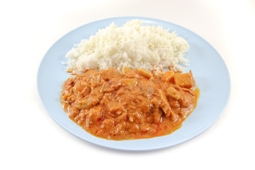 Massaman curry with rice on white background