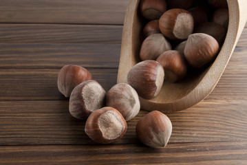 Hazelnuts Off A Wooden Food Scoop