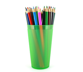 Color pencils in the green prop