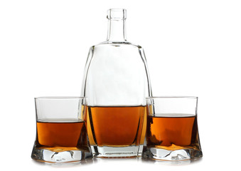 Whiskey cup and bottle
