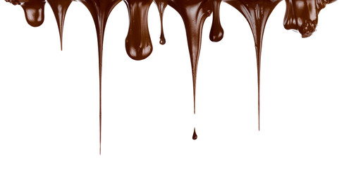 Hot chocolate streams dripping isolated on white