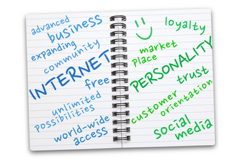 internet and personality combined on white notepad