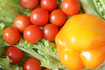 vegetables on lettuce leaves