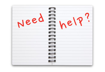 Need help? written on notepad