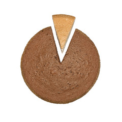 Chocolate sponge cake with  white slice on white  isolated backg