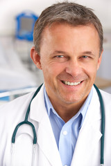 Portrait American doctor on hospital ward