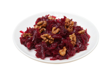 Salad of cooked beets with walnuts
