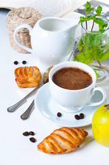 breakfast, coffee, pastries and fruits