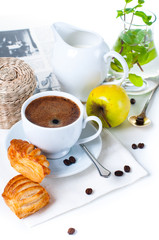 breakfast, coffee, pastries and fruits