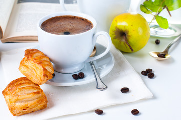 breakfast, coffee, pastries and fruits