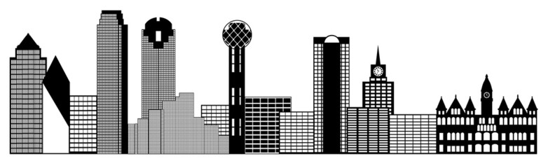 Dallas City Skyline Panorama Clip Art