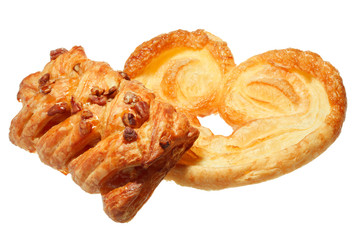 bun and danish pastry isolated on white