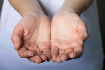hand of girl on a white background