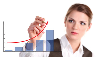 Young business woman drawing a graph showing growth