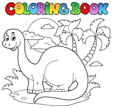 Coloring book dinosaur scene 1