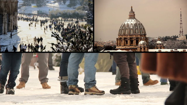 Rome under the snow - St. Peter, Colisseum