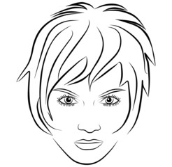 Fototapeta na wymiar twarz kobiety yang, krótkie włosy, ilustracji wektorowych