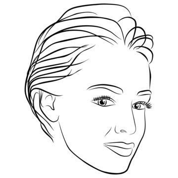 yang woman face, short hair, vector illustration