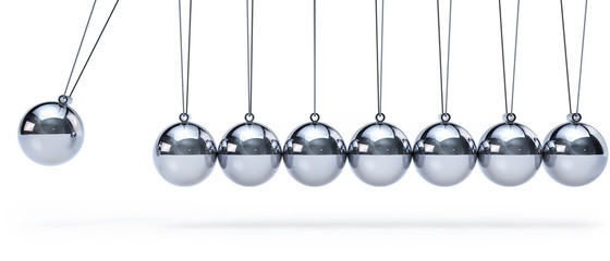 Newtons cradle with eight balls - panorama - obrazy, fototapety, plakaty