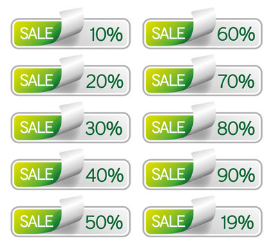 Sale - Rabatt - Prozent - Button - Icons - grün