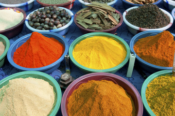 Piles of colorful spices, Anjuna market