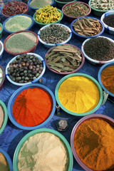 Piles of colorful spices, Anjuna market