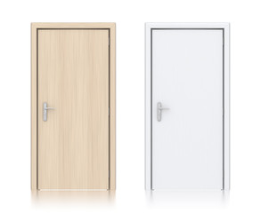 Wooden light and white painted doors.