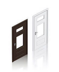 Wooden dark and white painted doors with windows.