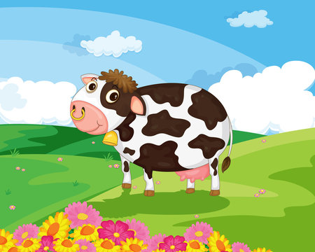 illustration of a cow in a field