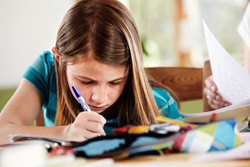 girl doing her homework
