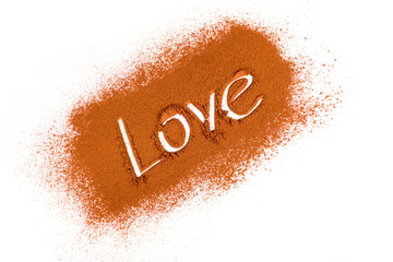the word  love  written in Cocoa scattered