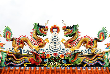 Chinese style dragon statue temple roof