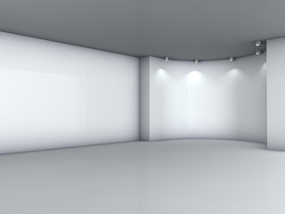 3d empty niche with spotlights for exhibit in the grey interior