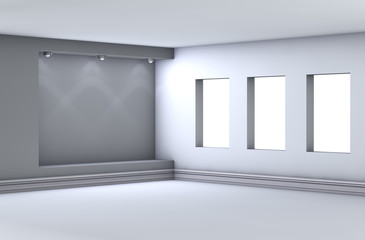 3d empty niche with spotlights for exhibit in the grey interior