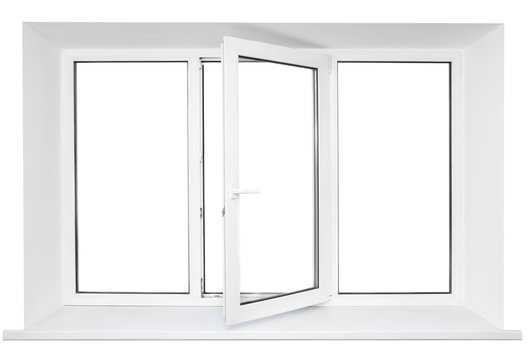 White plastic triple doors window isolated on white background