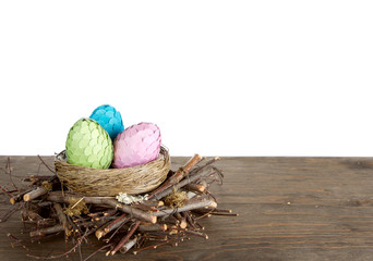 Easter eggs in a nest