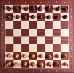 The initial setup of a chess board