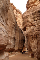Rosy red walls of the Siq, leading the Treasury at Petra, Jordan
