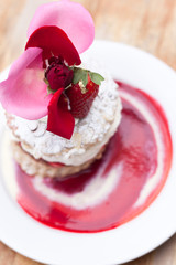 Delicious strawberry short cake with beautiful topping