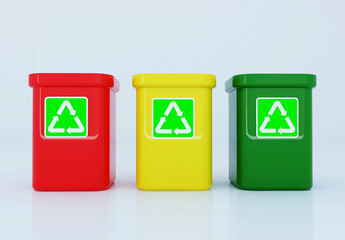 Recycle bin with a green recycle icon in plastic body