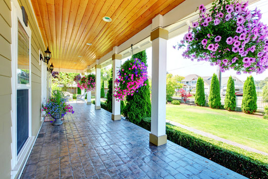 American Country Farm Luxury House With Porch.