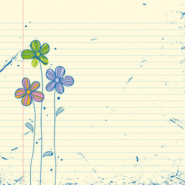 paper with drawing flowers