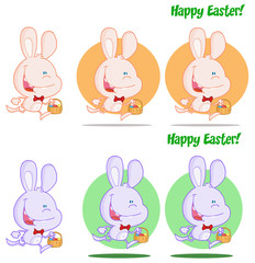 Fototapeta premium Cute Bunny Running With Easter Eggs Different Colors.Collection