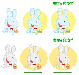 Happy Bunny Running With Easter Eggs Different Colors.Collection