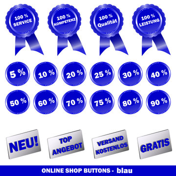 Online Shop Siegel und Buttons - blau
