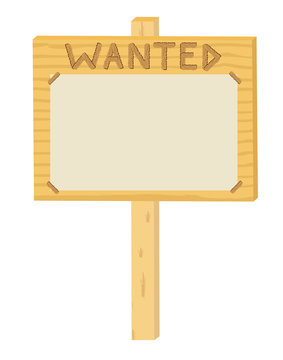 wooden sign Wanted over white vector illustration