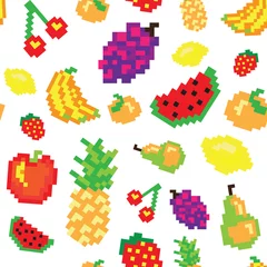 Papier Peint photo Lavable Pixels modèle sans couture de fruits